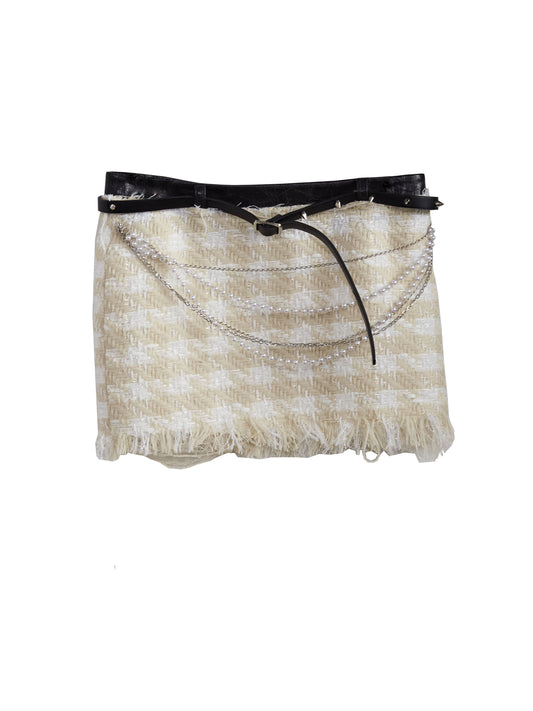 Fringed Mini Skirt With Studded Belt & Chain Detail