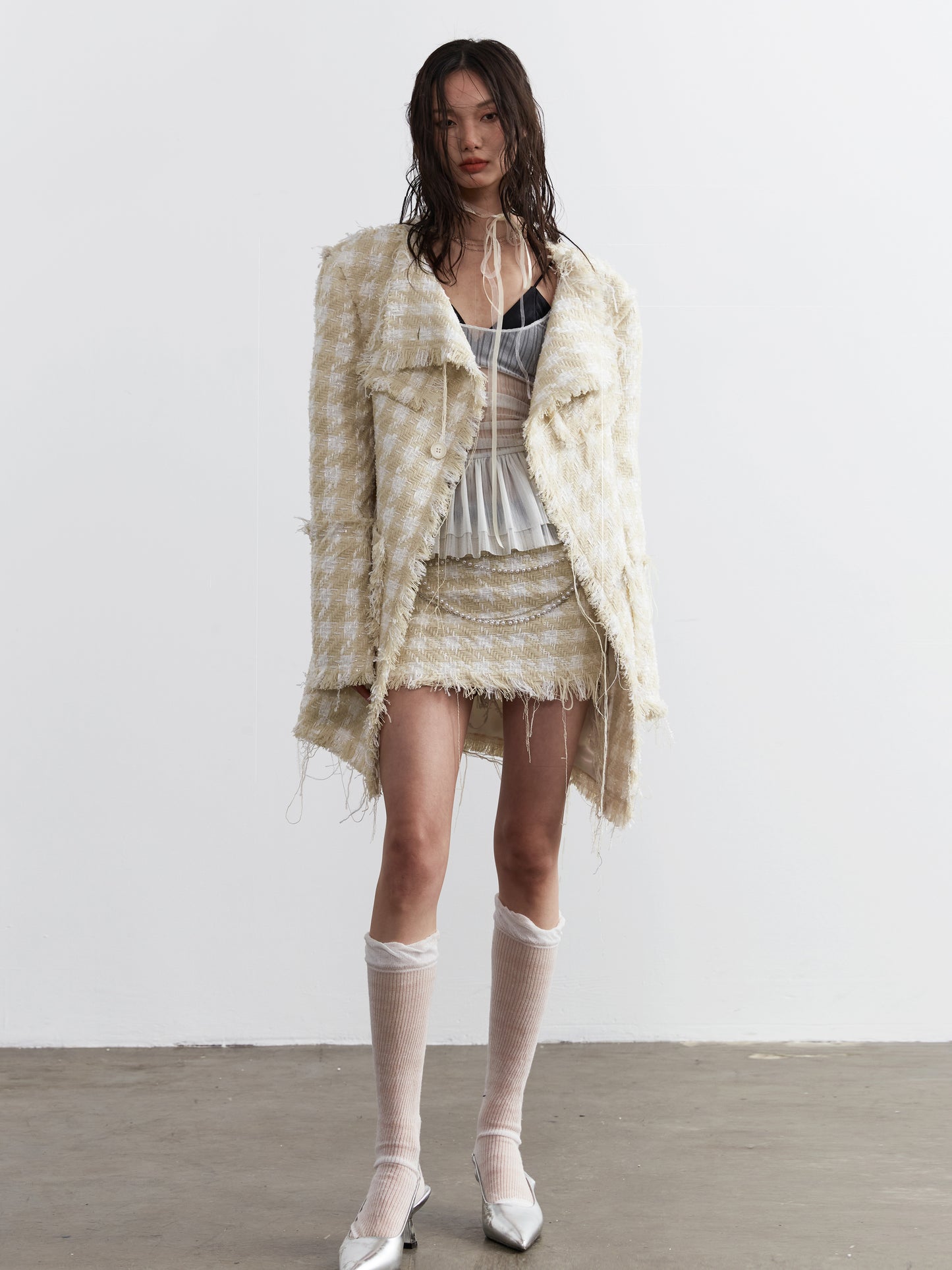 Fringed Mini Skirt With Studded Belt & Chain Detail