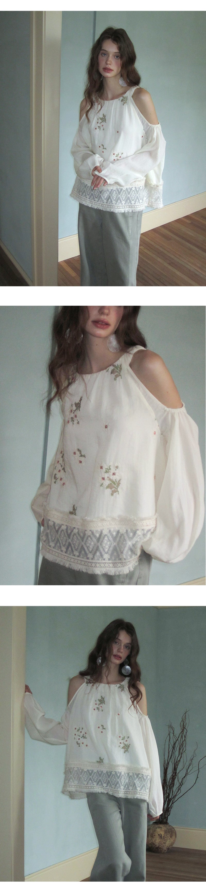 Cold-Shoulder Top With Floral Embroidery