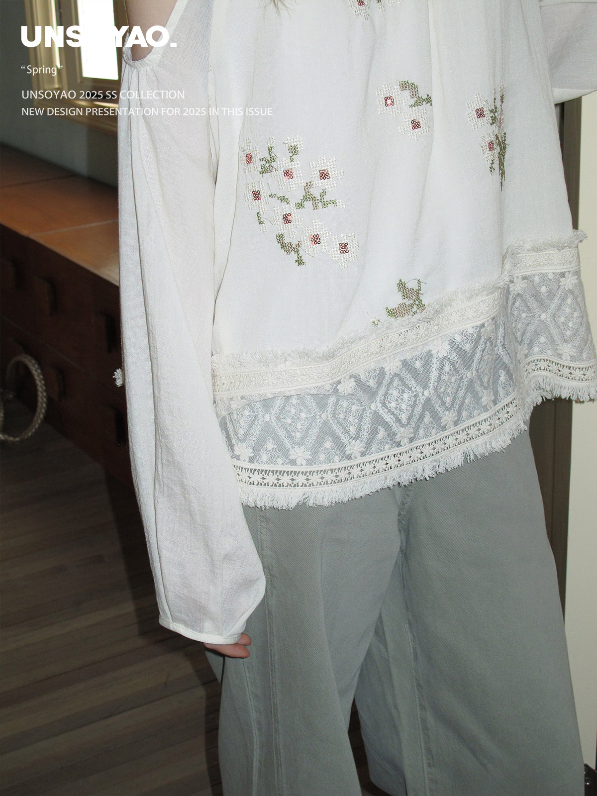 Cold-Shoulder Top With Floral Embroidery