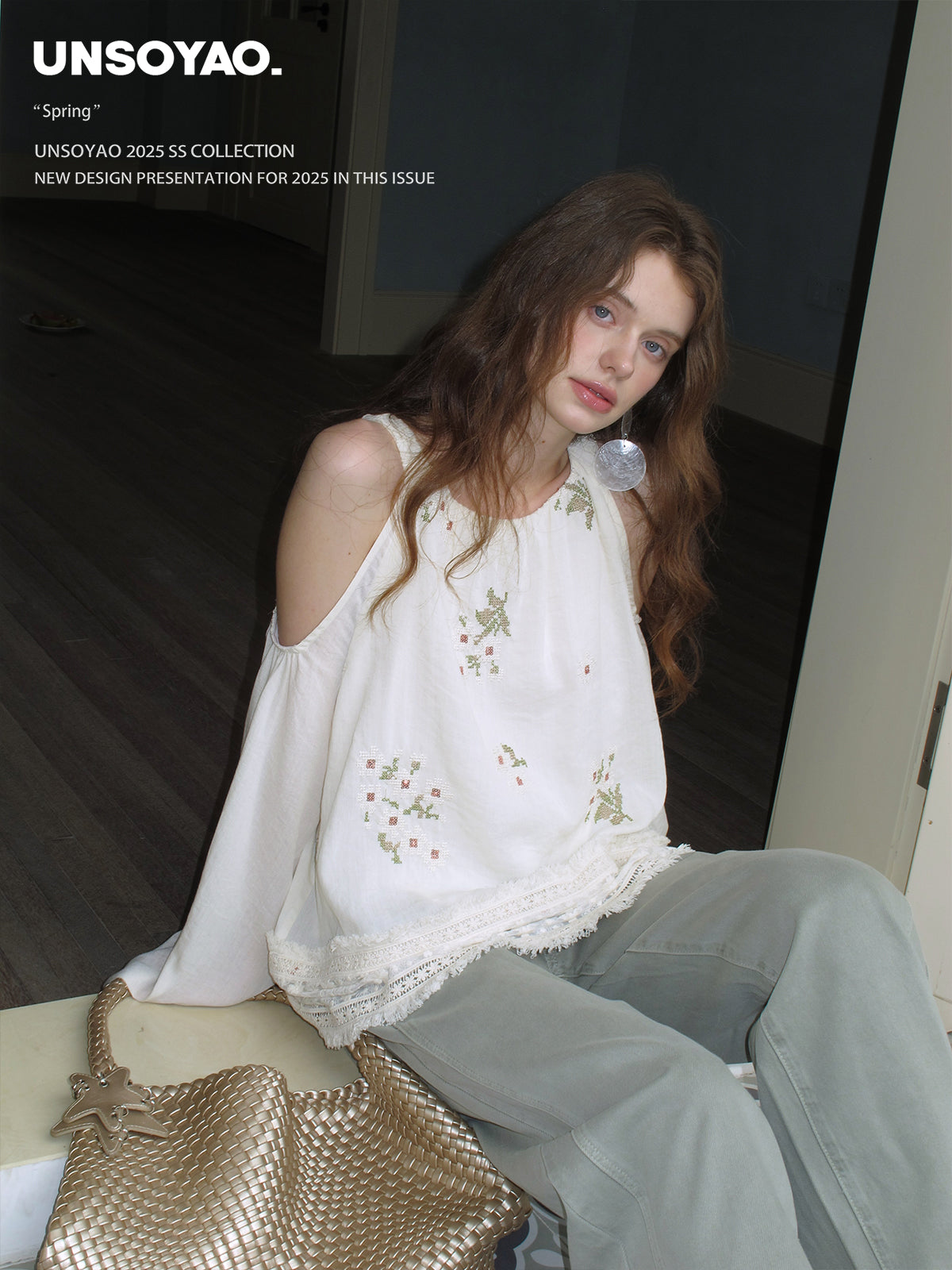 Cold-Shoulder Top With Floral Embroidery