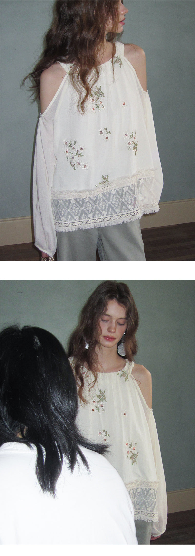 Cold-Shoulder Top With Floral Embroidery