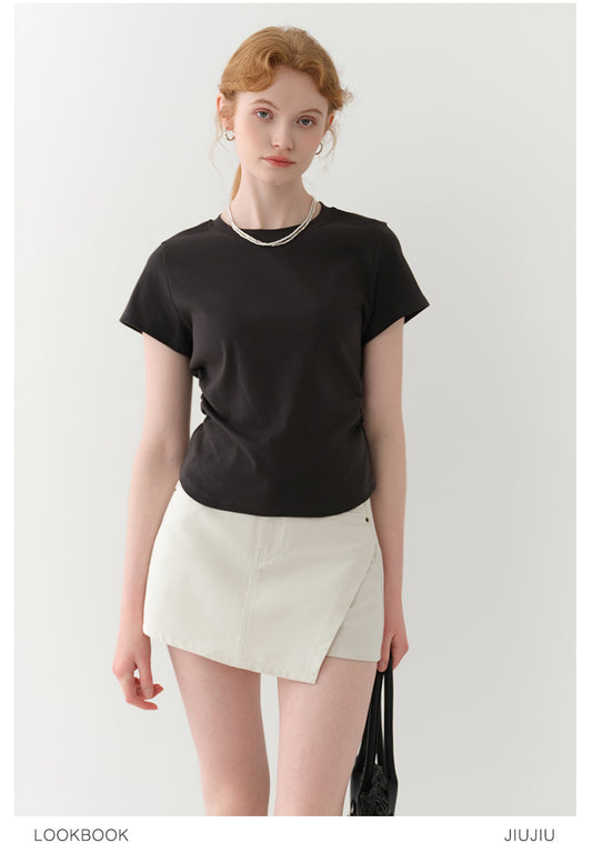 Side Ruched Cotton Tee