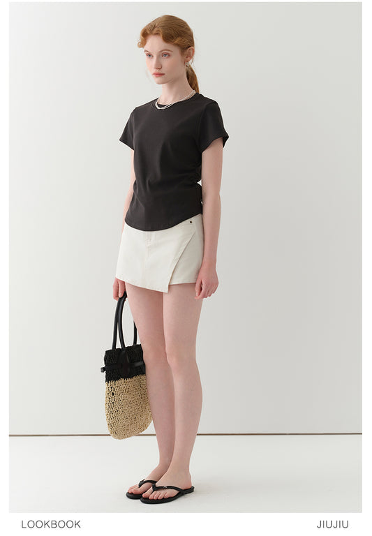 Side Ruched Cotton Tee