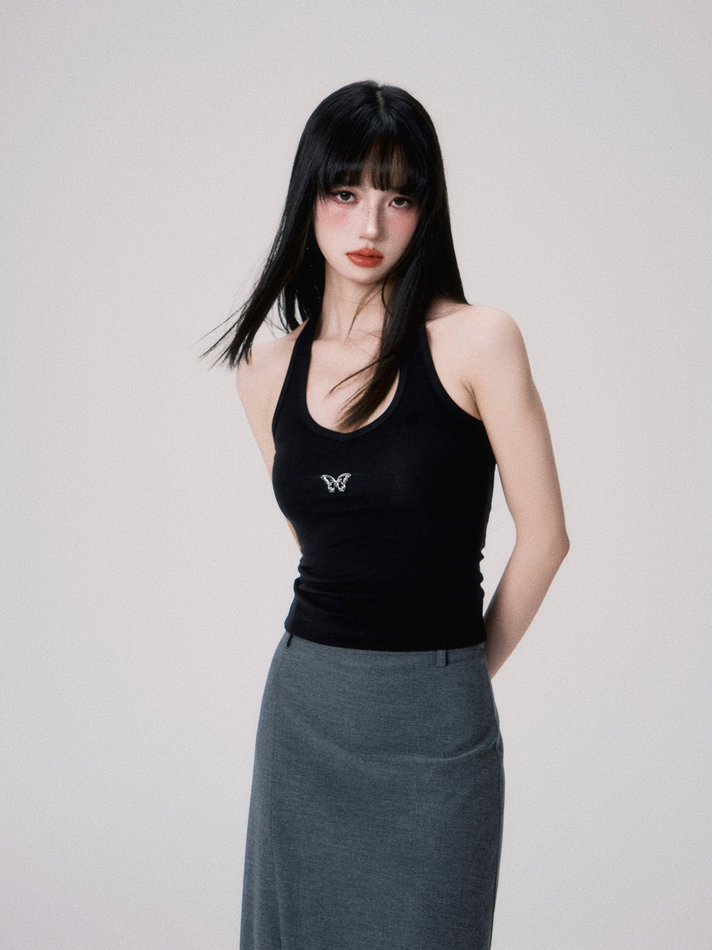 Classic Cotton Halter Top With Butterfly Charm