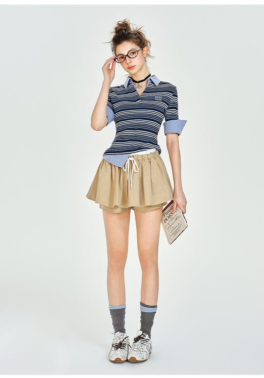 Low Waist Puffy Micro Mini Skort With Drawstring