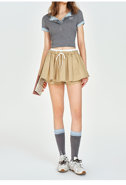 Low Waist Puffy Micro Mini Skort With Drawstring