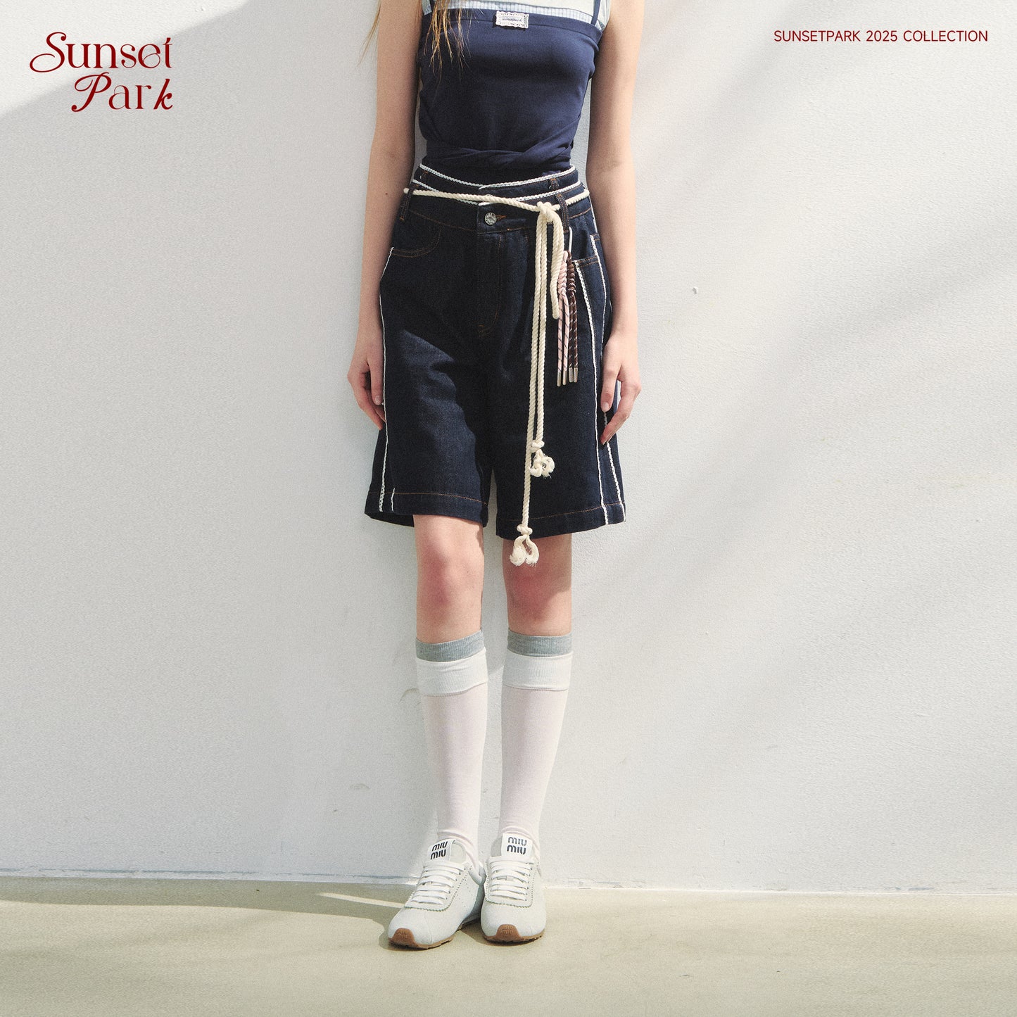 Double-Waist Bermuda Pants With Lace Trim