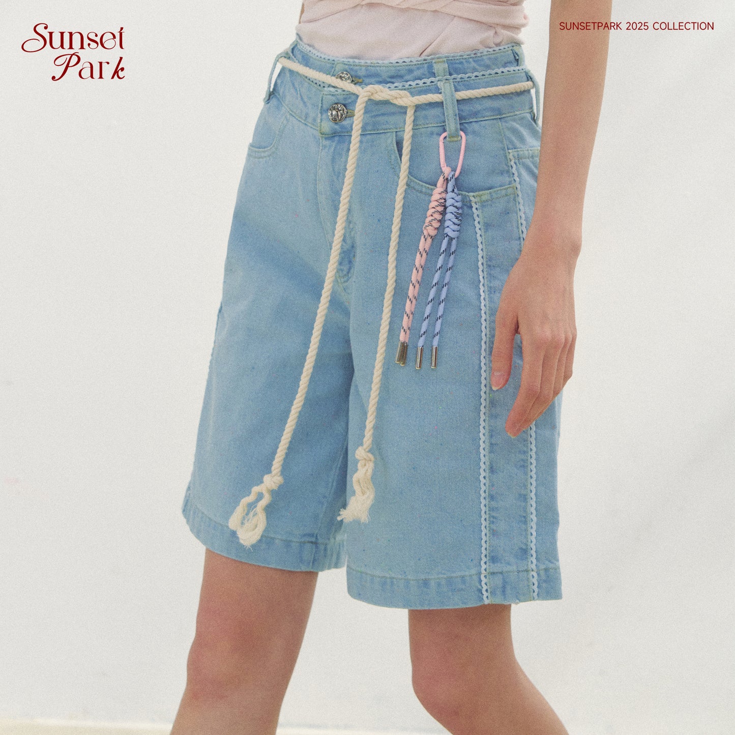 Double-Waist Bermuda Pants With Lace Trim