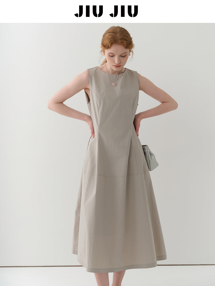 Structured Sleeveless Dress With Flared Hem