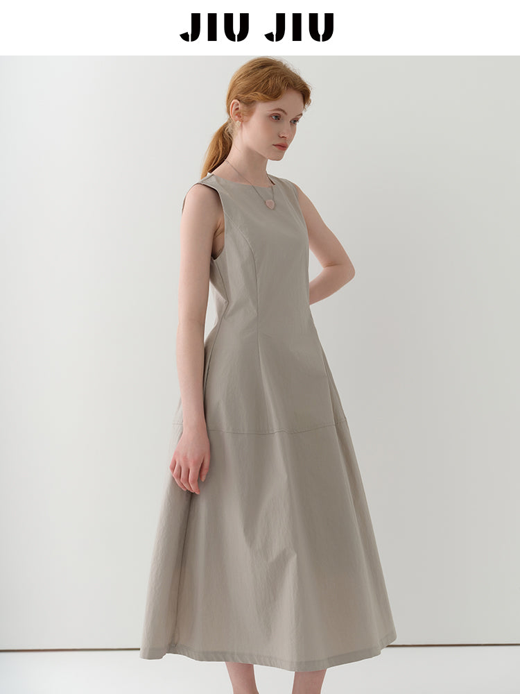Structured Sleeveless Dress With Flared Hem