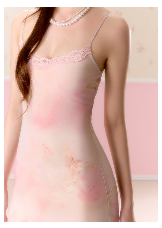 Butterfly Print Tulle-Hem Cami Dress