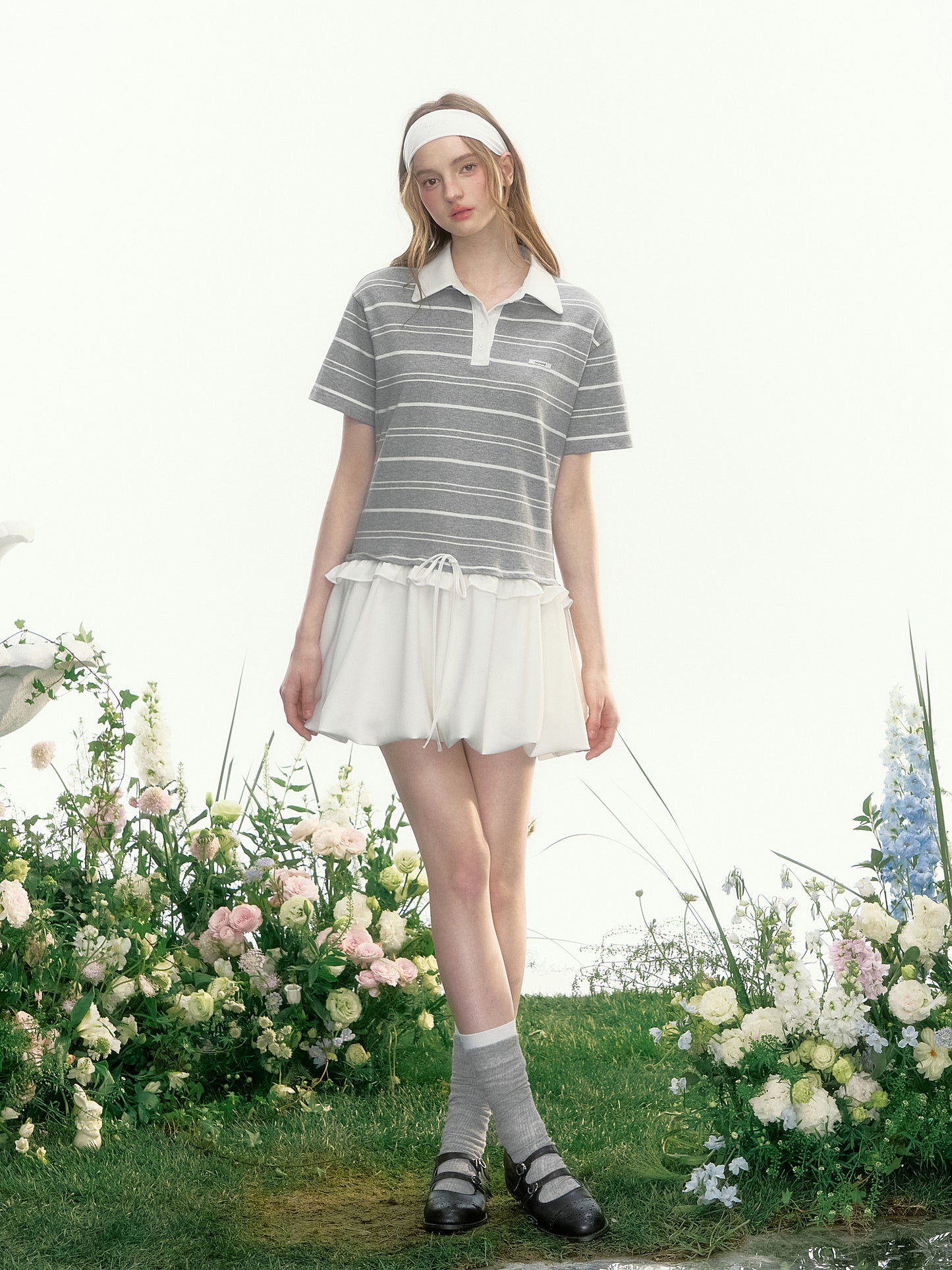 Bubble Hem Striped Polo Dress