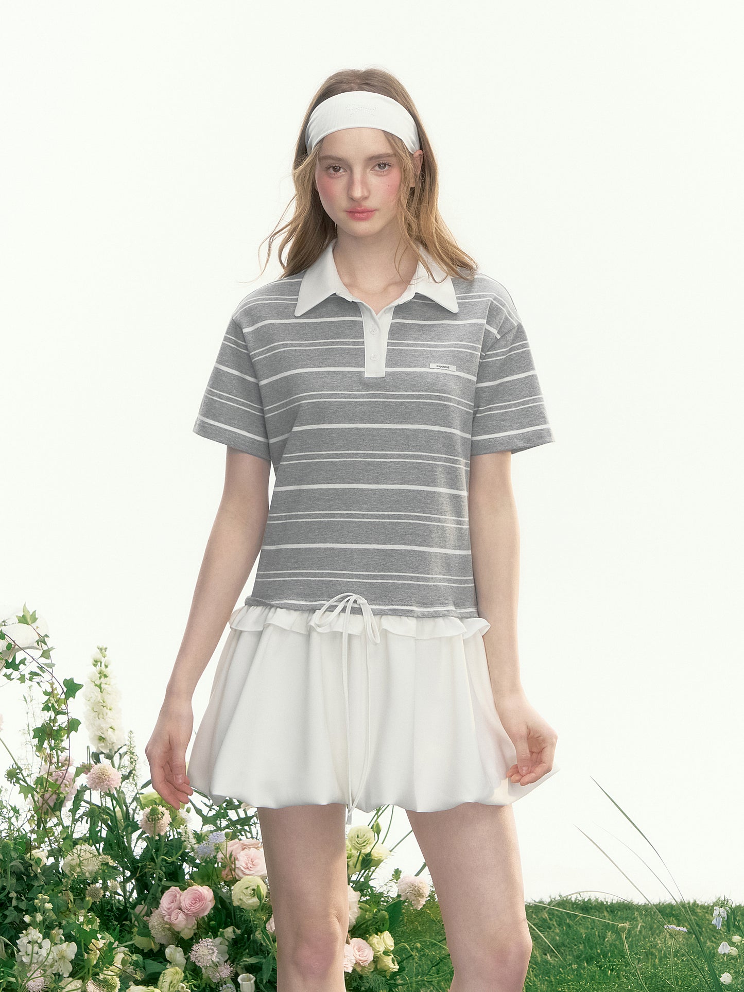 Bubble Hem Striped Polo Dress