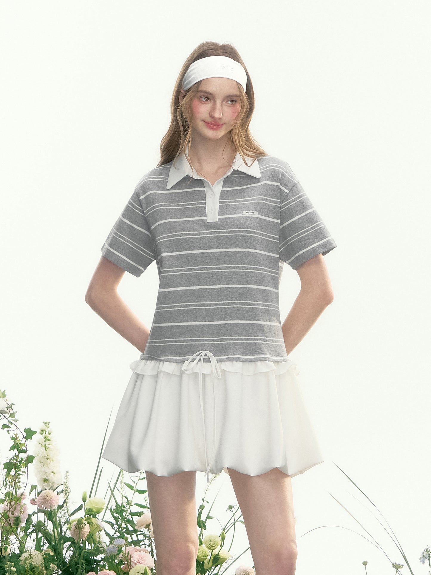 Bubble Hem Striped Polo Dress