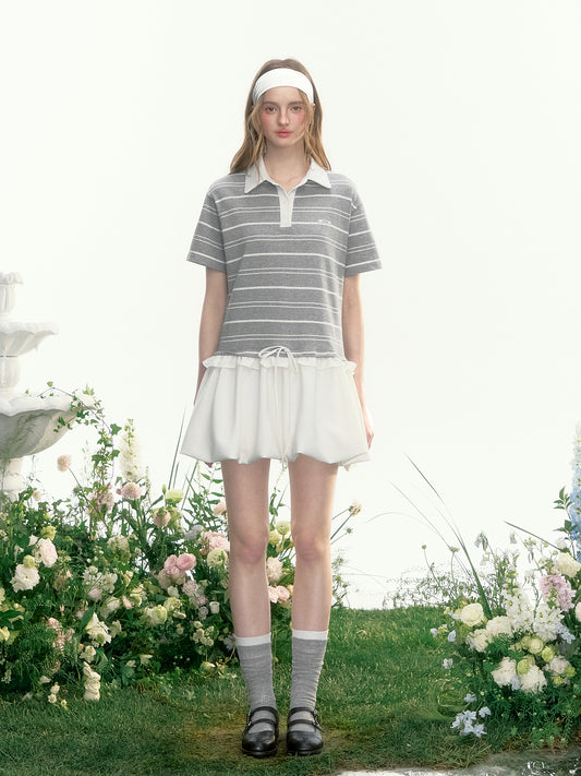 Bubble Hem Striped Polo Dress