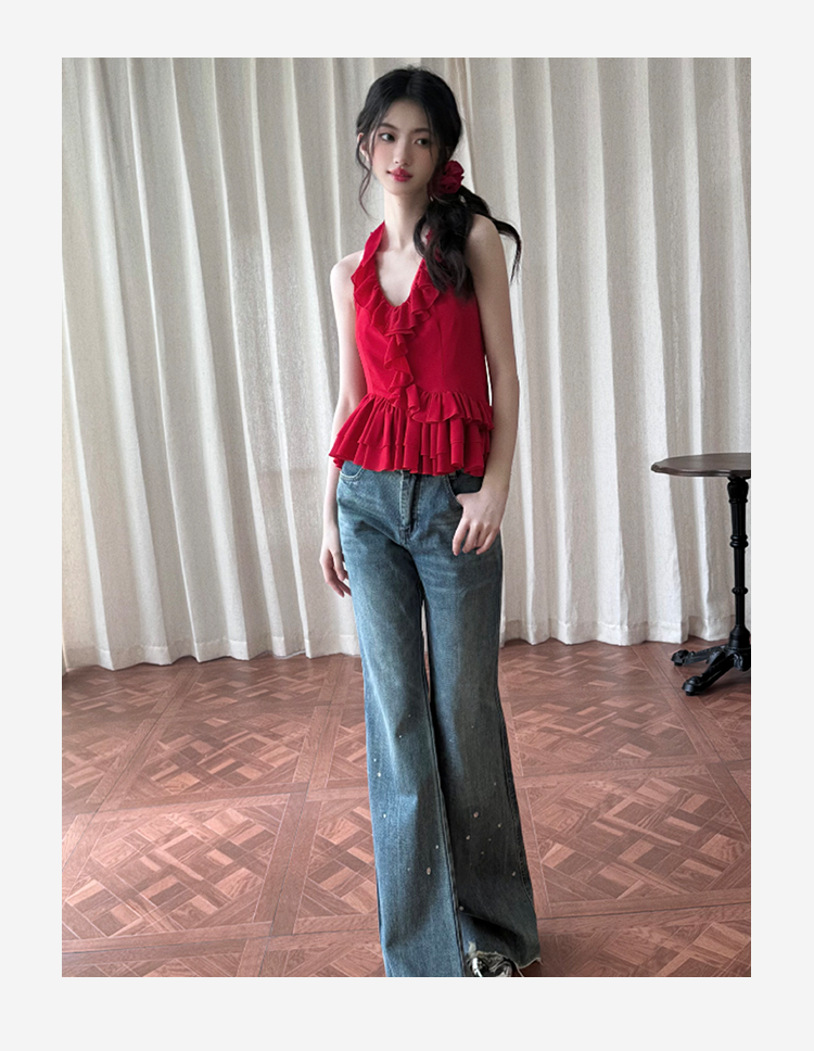Ruffled Backless Halter Top