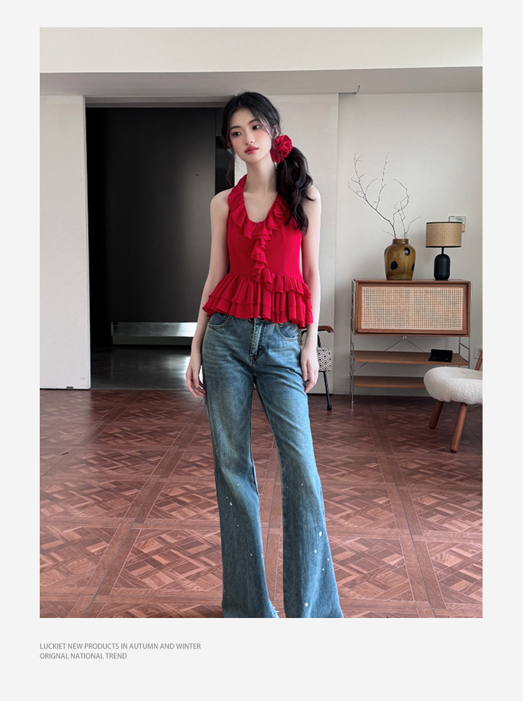 Ruffled Backless Halter Top