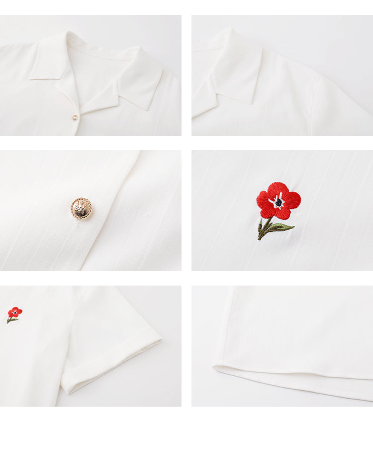 Striped Textured Shirt With Flower Embroidery