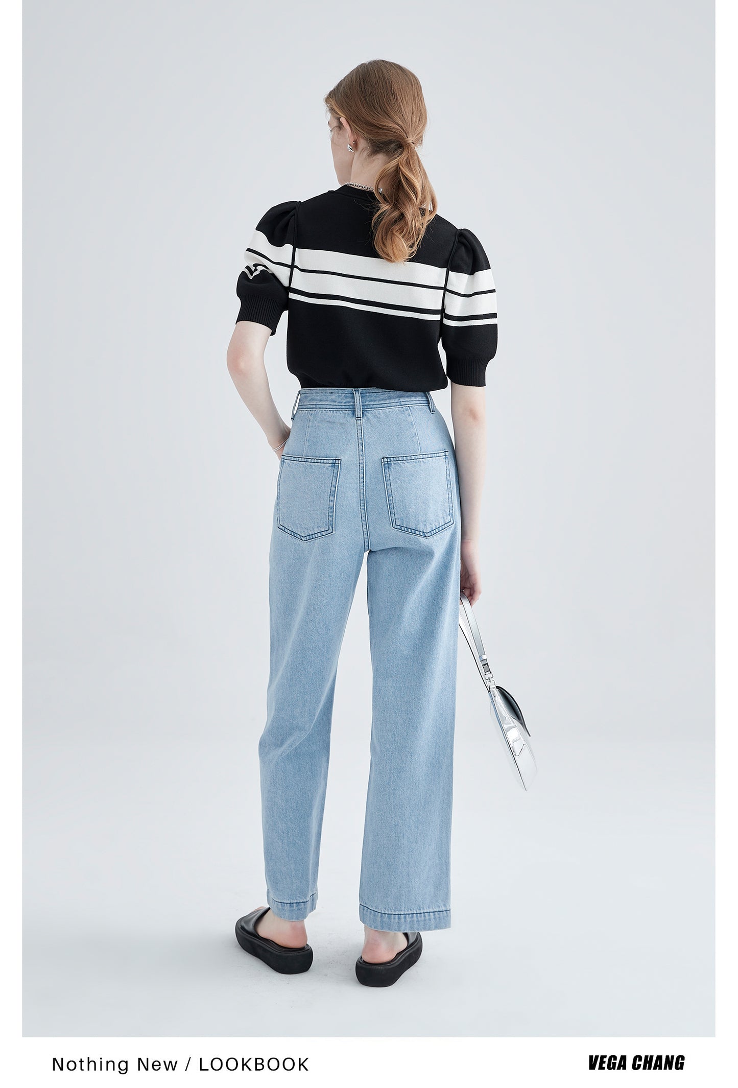 Striped Puff Sleeve Knit Ice Silk Top