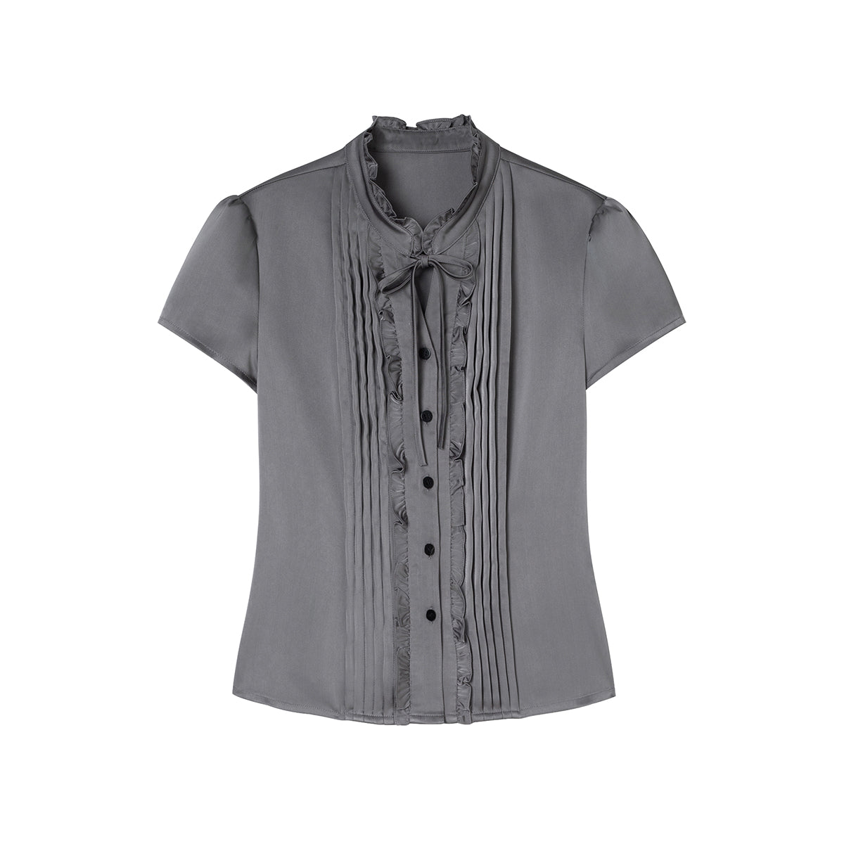 Elegant Satin Pintuck Blouse With Frill Collar