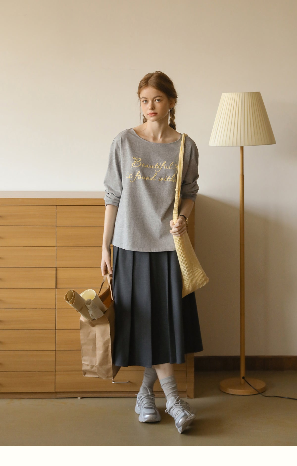 Wide Neck T-Shirt With Letter Embroidery