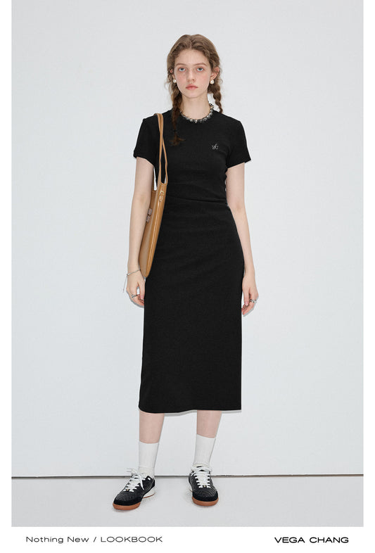 Embroidered Fitted T-Shirt Dress