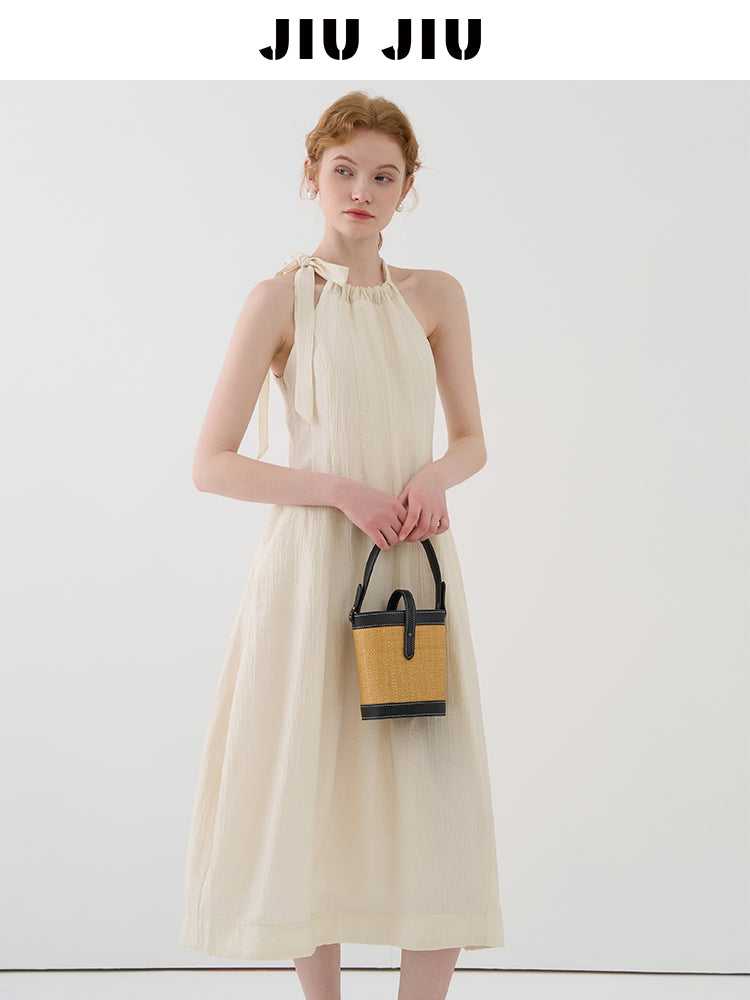 Gathered Halter Neck Textured Dress