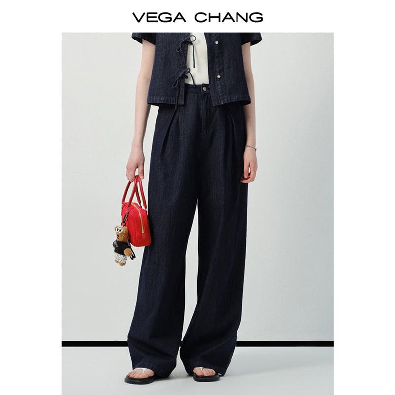 Denim Tie-Front Shirt & Pleated Pants