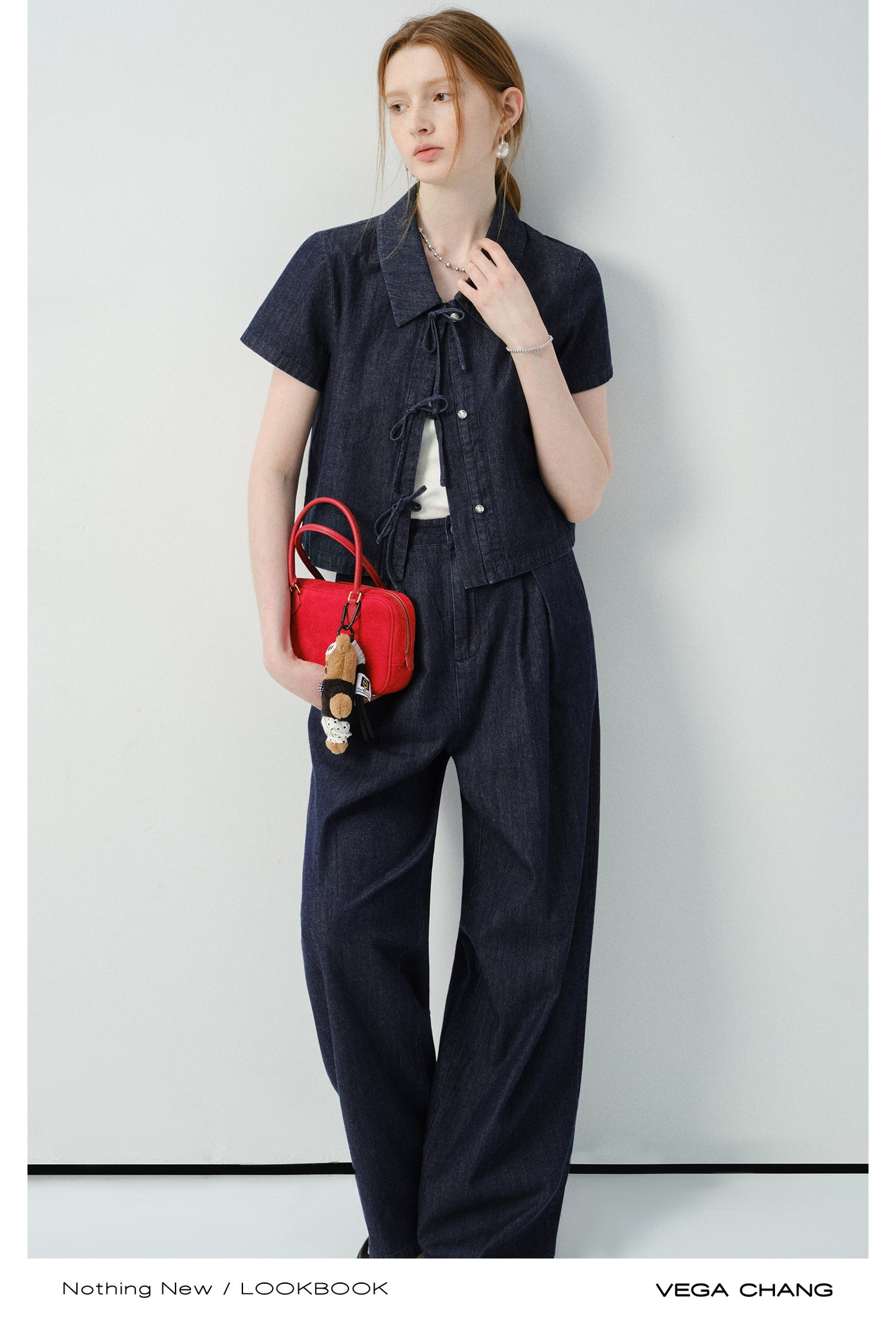 Denim Tie-Front Shirt & Pleated Pants