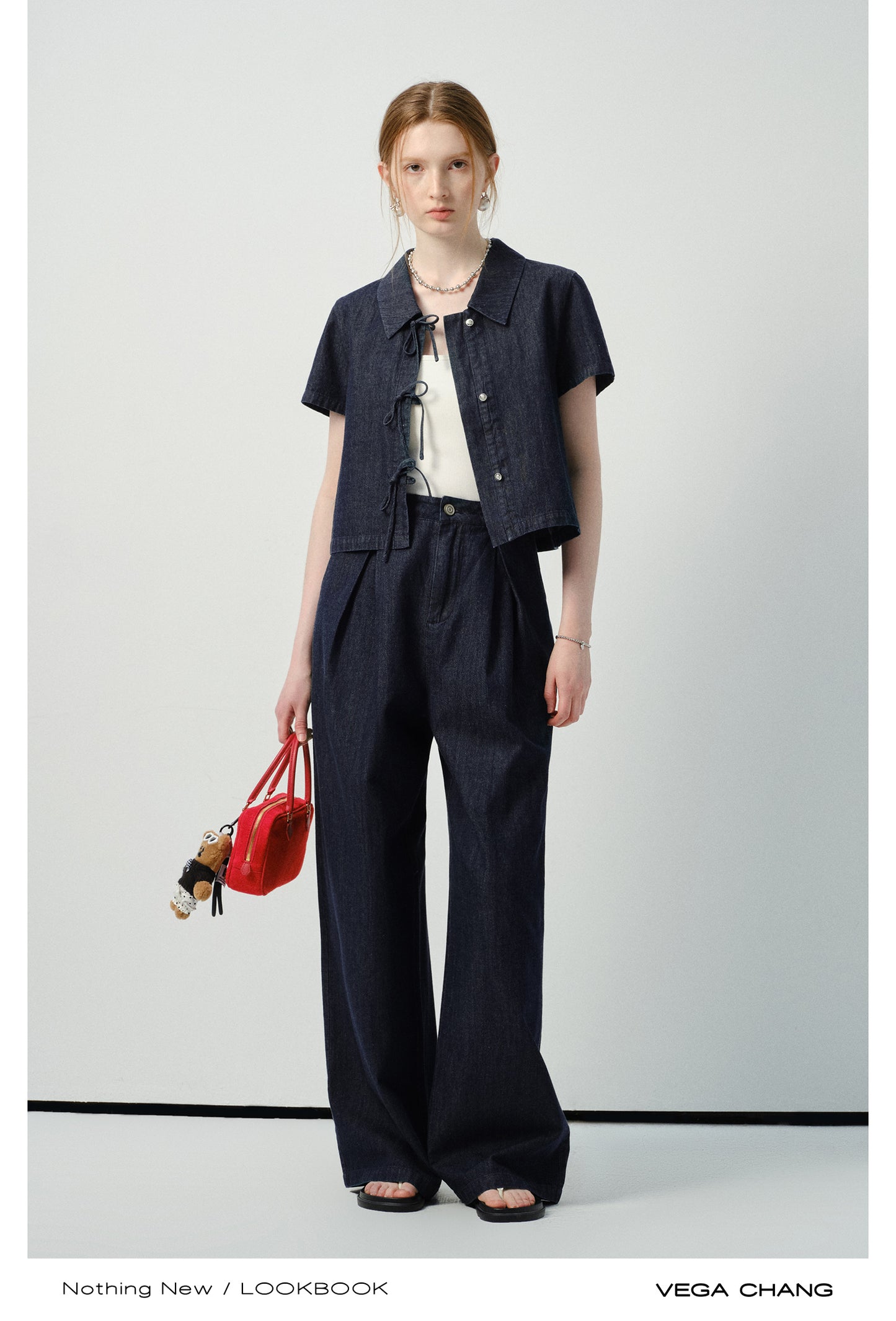 Denim Tie-Front Shirt & Pleated Pants