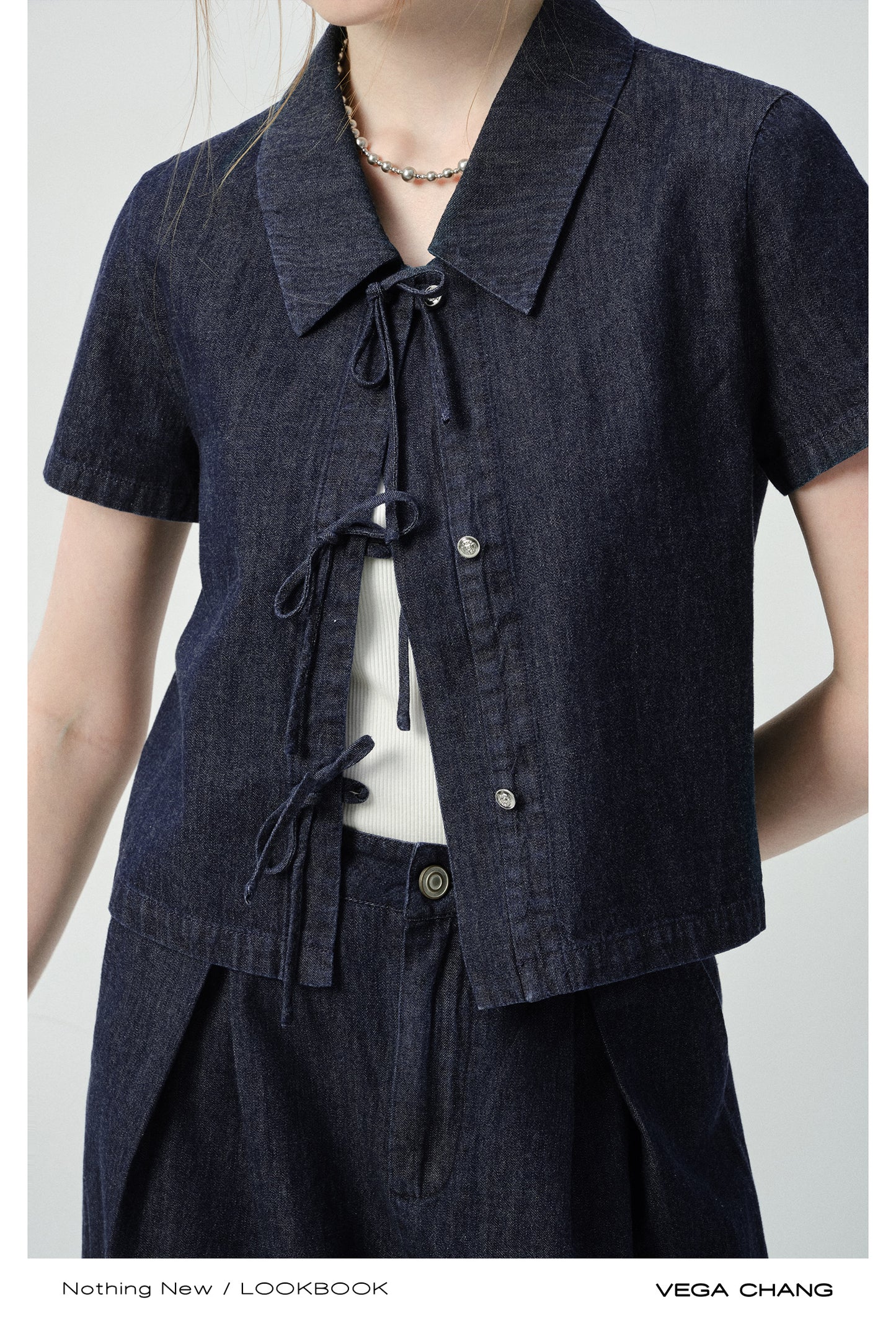 Denim Tie-Front Shirt & Pleated Pants