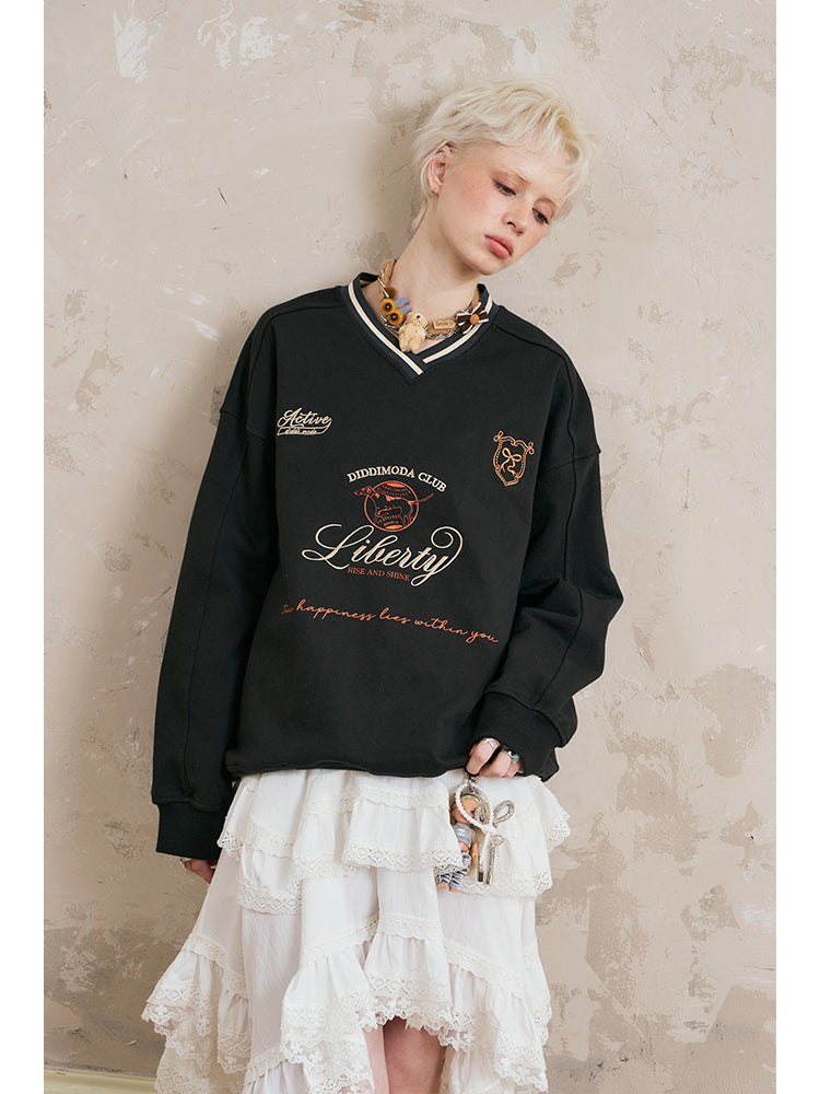 Classic Embroidered V-Neck Jersey Sweatshirt