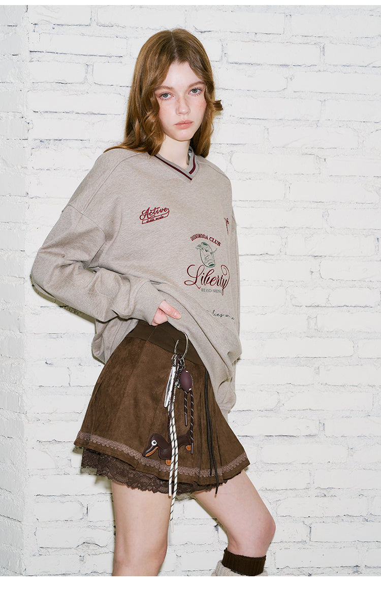 Classic Embroidered V-Neck Jersey Sweatshirt