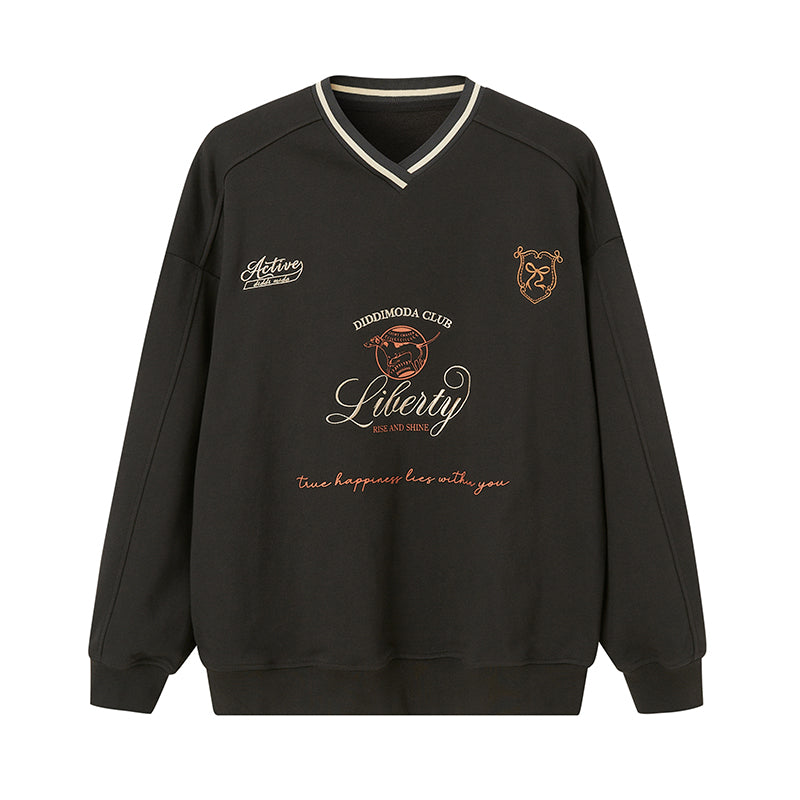 Classic Embroidered V-Neck Jersey Sweatshirt