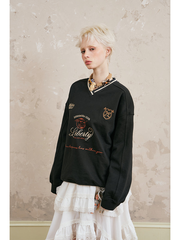 Classic Embroidered V-Neck Jersey Sweatshirt