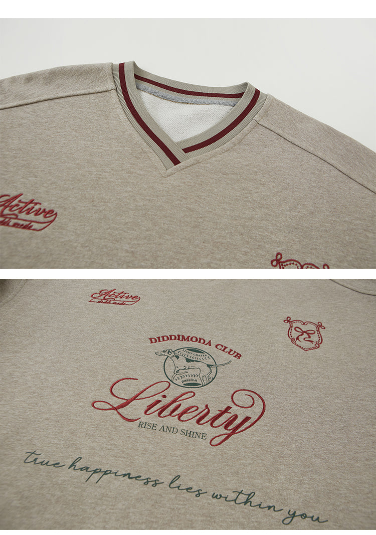 Classic Embroidered V-Neck Jersey Sweatshirt