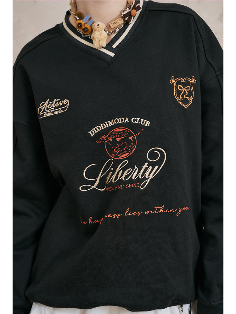 Classic Embroidered V-Neck Jersey Sweatshirt