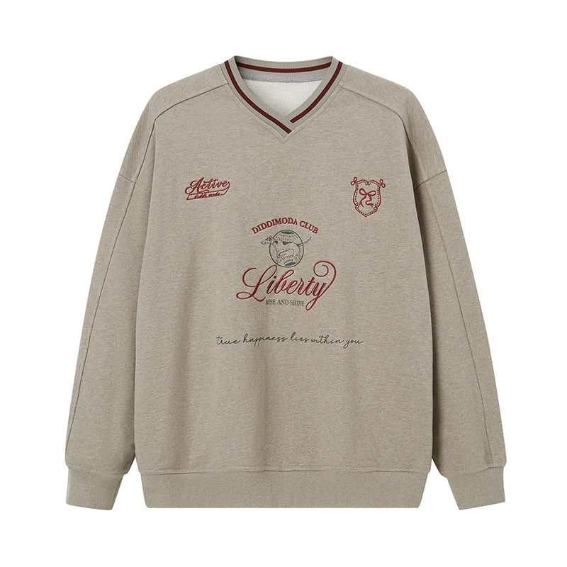 Classic Embroidered V-Neck Jersey Sweatshirt