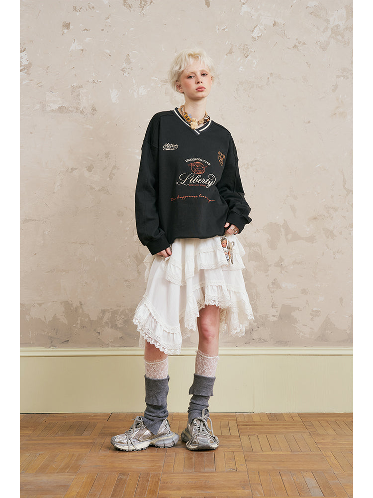 Classic Embroidered V-Neck Jersey Sweatshirt