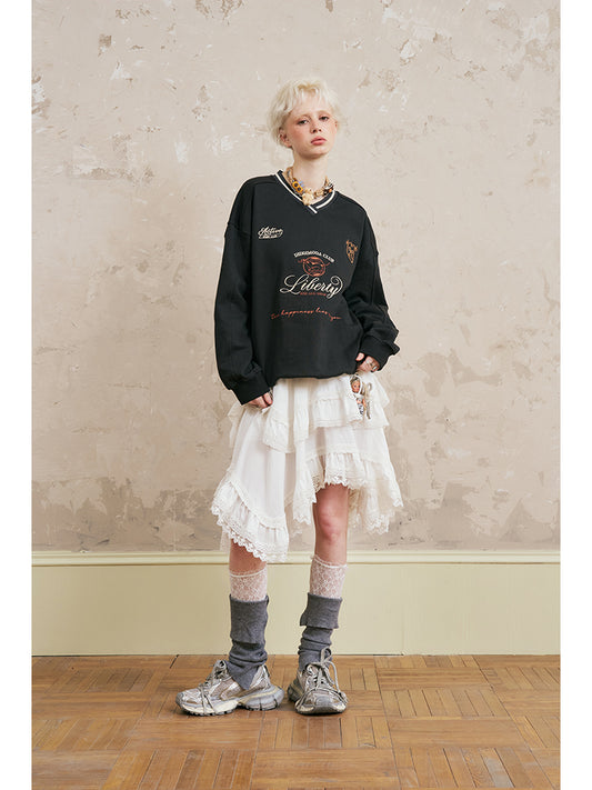 Classic Embroidered V-Neck Jersey Sweatshirt