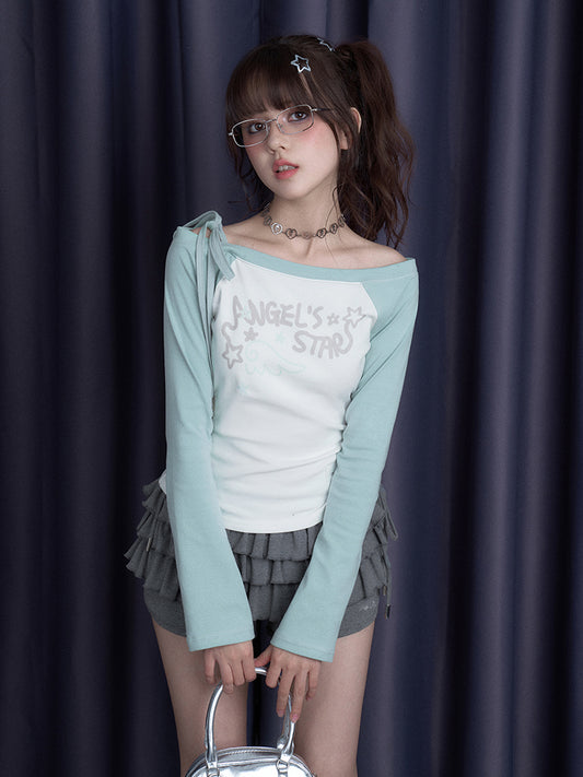 Off-Shoulder T-Shirt With Star Charm Tie Strap