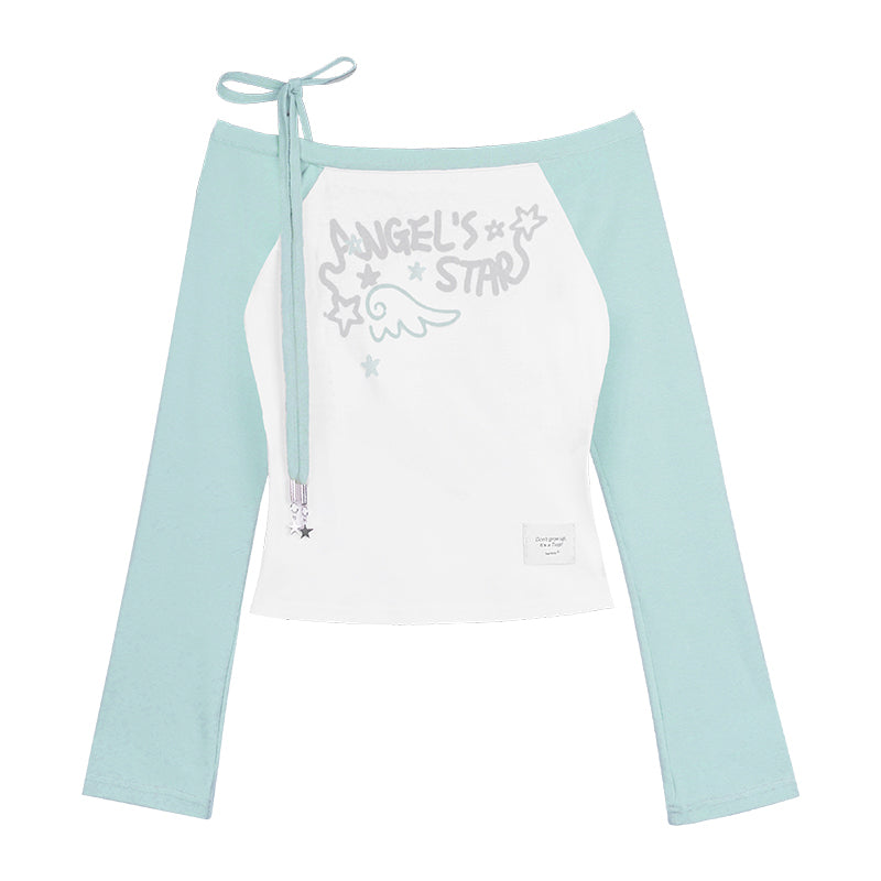 Off-Shoulder T-Shirt With Star Charm Tie Strap