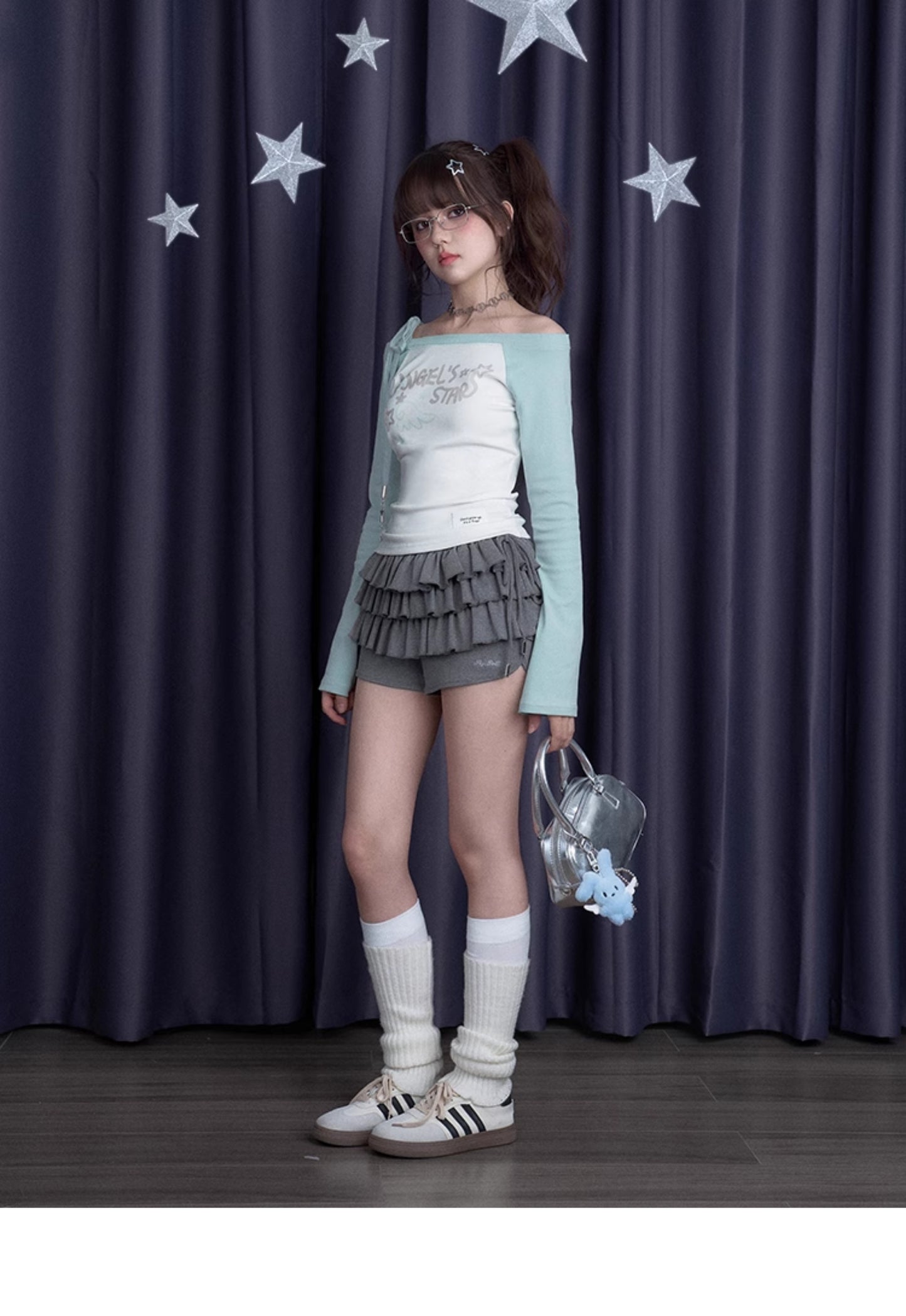 Off-Shoulder T-Shirt With Star Charm Tie Strap