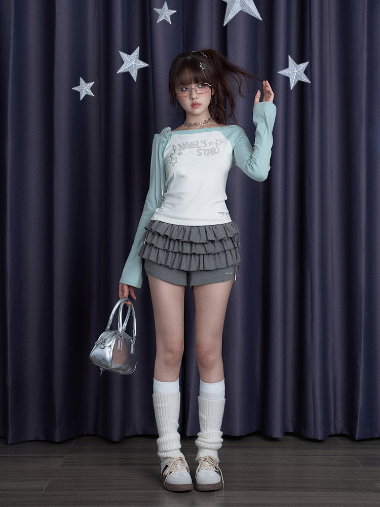 Off-Shoulder T-Shirt With Star Charm Tie Strap