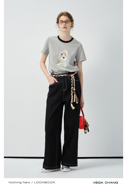 Dog In Dotted Scarf Print T-Shirt