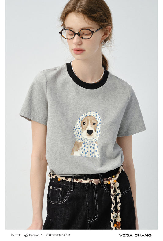 Dog In Dotted Scarf Print T-Shirt