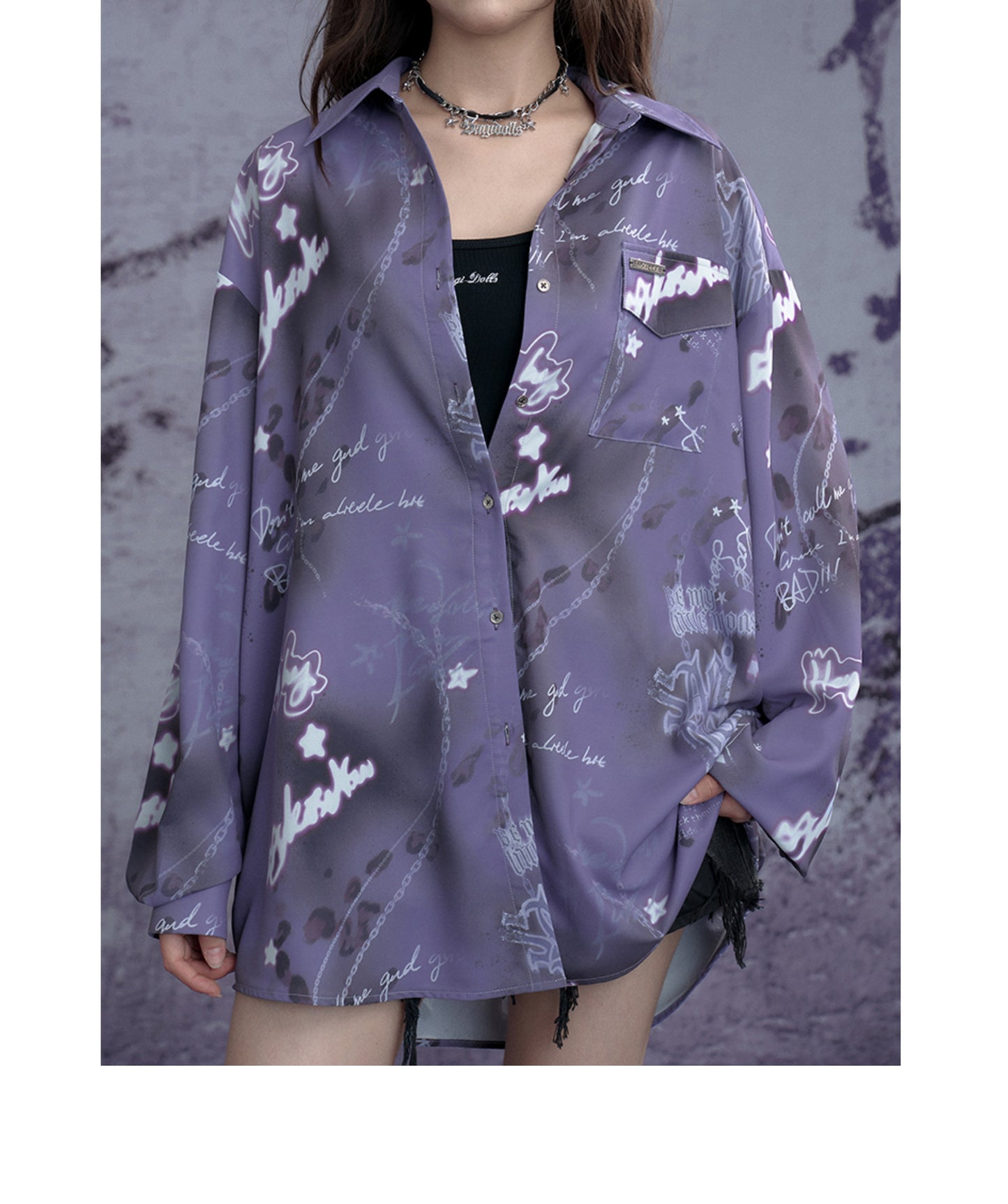 Street-Style Neon Print One-Size Silky Shirt