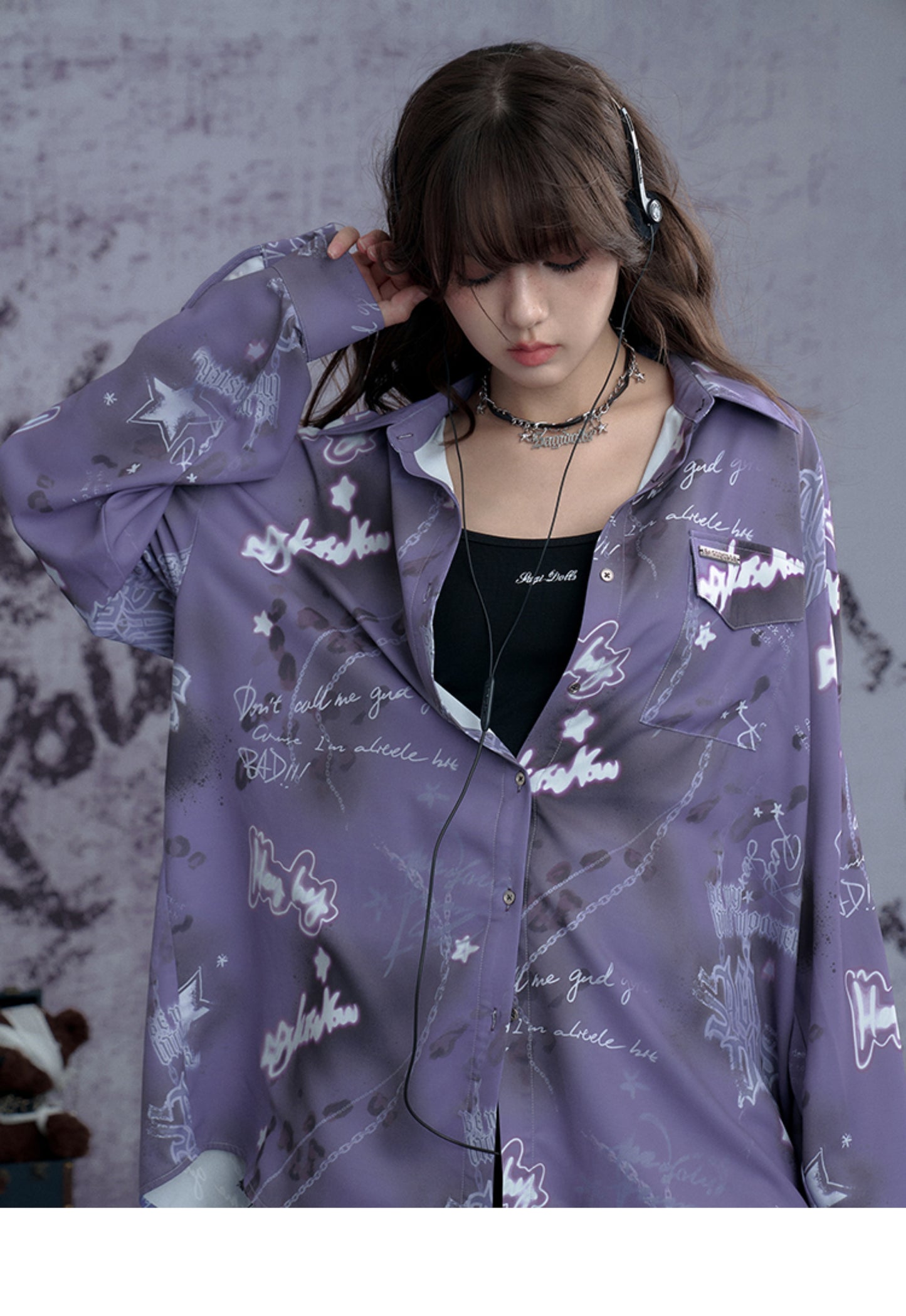 Street-Style Neon Print One-Size Silky Shirt