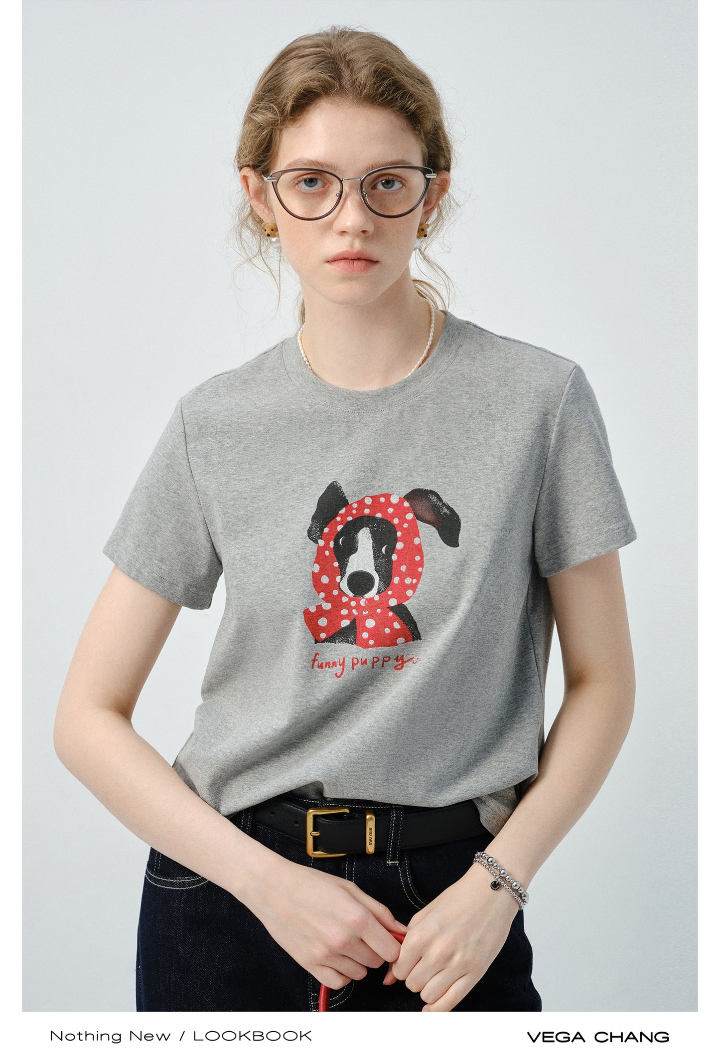 Puppy-In-Scarf Printed T-Shirt